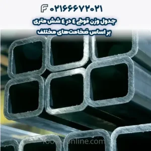 جدول وزن قوطی 4 در 4 شش متری بر اساس ضخامت‌های مختلف