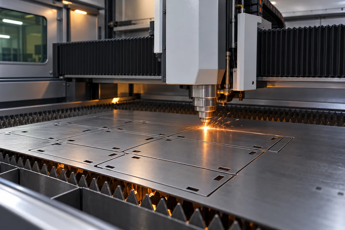 برش لیزری قطعات از ورق فولادی روی میز CNC